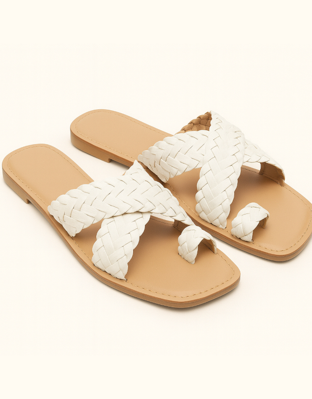 Flossie White Flat Sandal