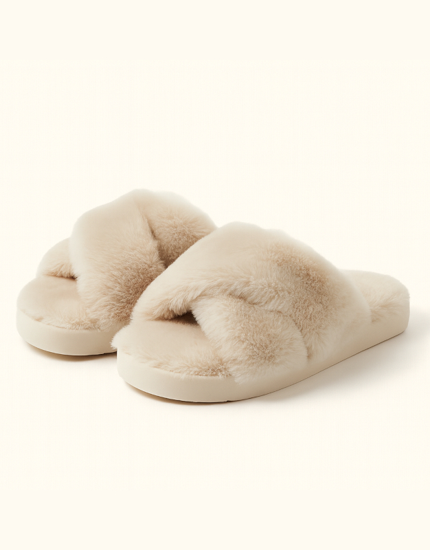 Fluffy Cross-Strap Slippers
