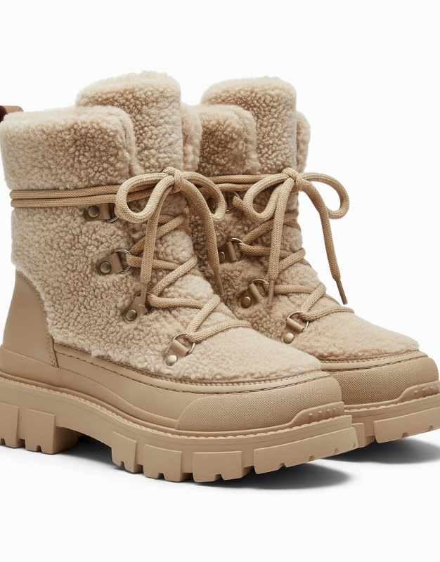 Alpine Shearling Lace-Up Snow Boots