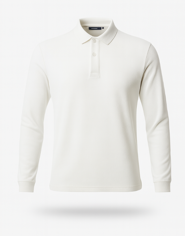 Long-Sleeve White Piqué Polo