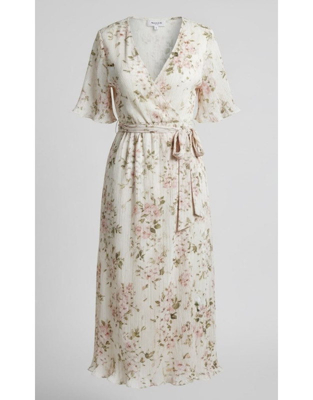 Floral Plissé Wrap Midi Dress