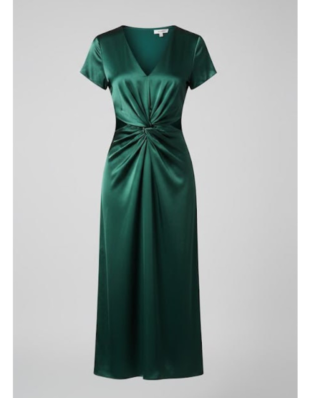 Satin Knot Detail Cutout Midi Dress