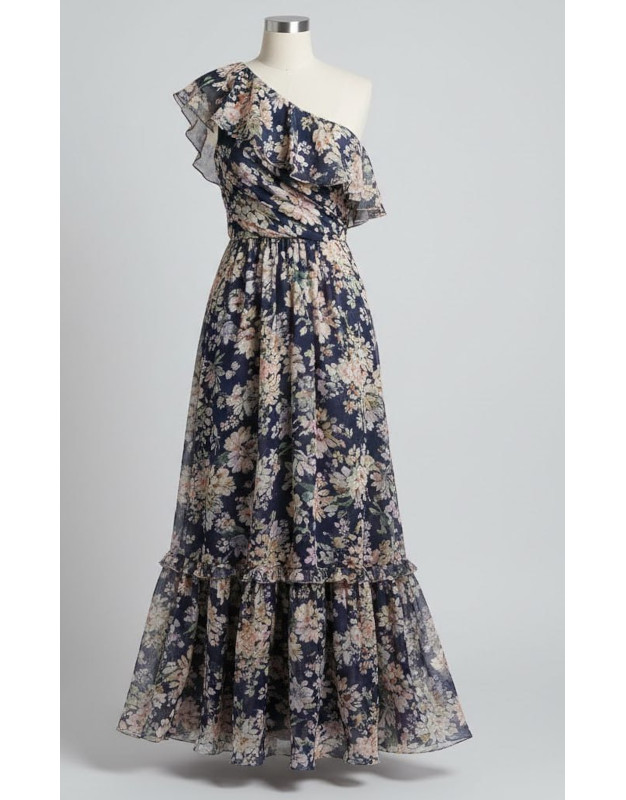 One-Shoulder Floral Maxi Dress