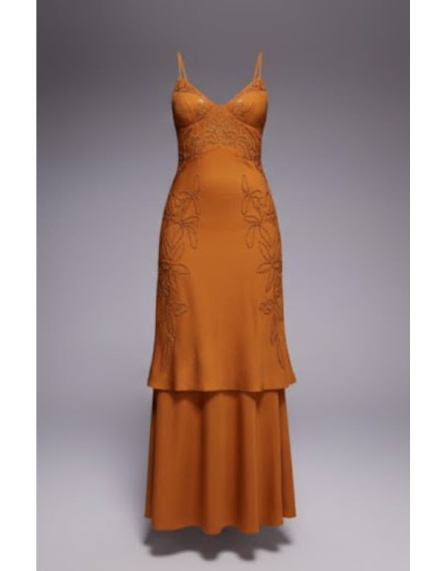 Tiered Maxi Slip Dress With Floral Embroidery