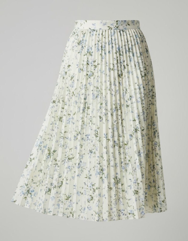 Pleated Floral Midi Skirt