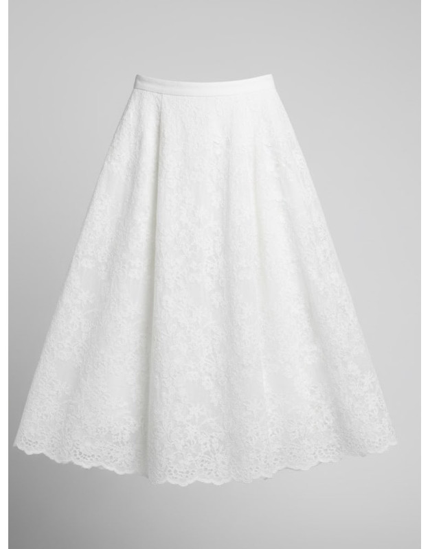 Linen Embroidered Midi Skirt