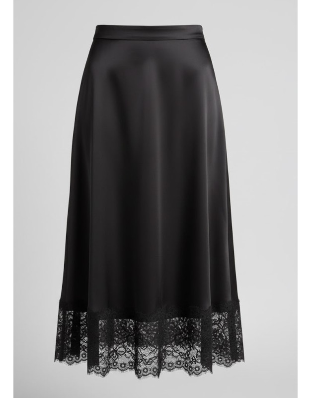 Satin Lace-Trim Skirt