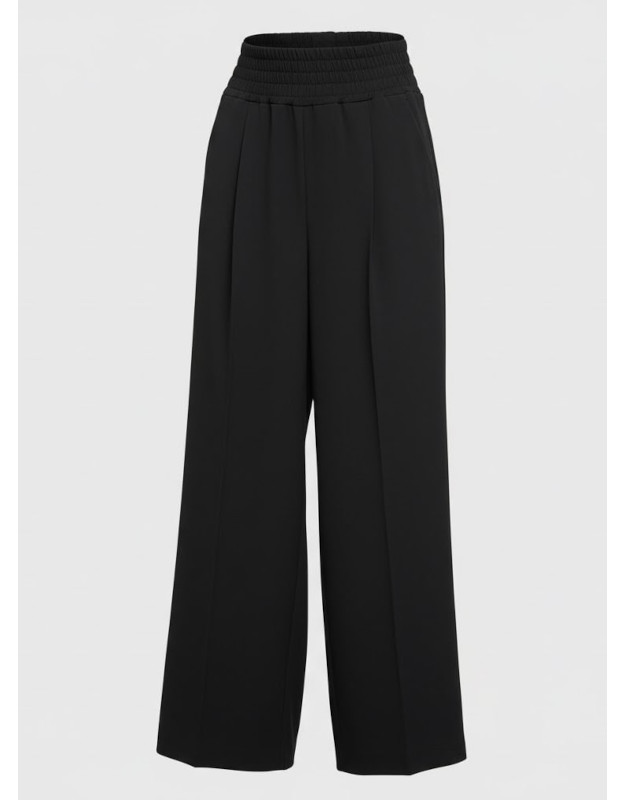 Stretch-Back Wide-Leg Pleated Trousers