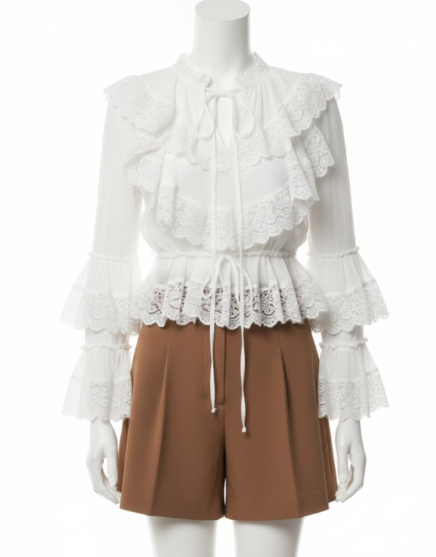 Tie-Front Layered Ruffle Blouse