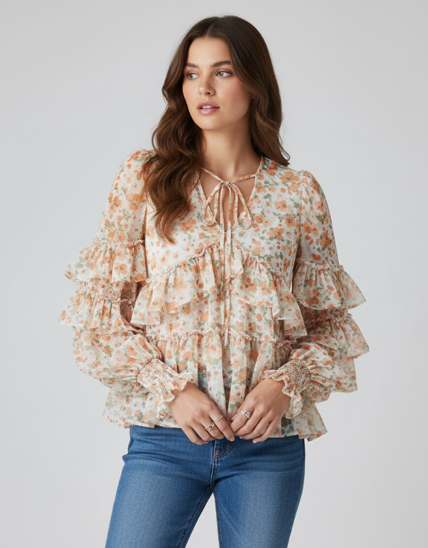 Tie-Front Tiered Blouse
