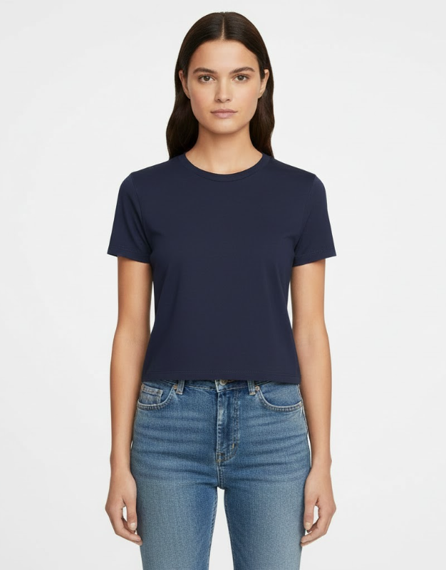 Cropped Slim‑Fit Navy T‑Shirt