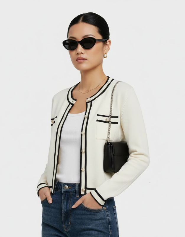Knitted Cardigan with Double Trim