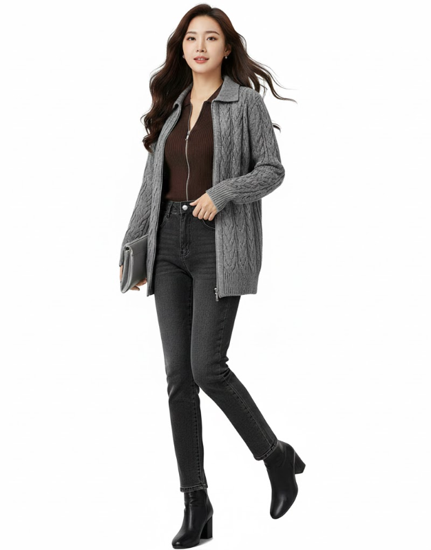 Zipped Cable Knit Cardigan