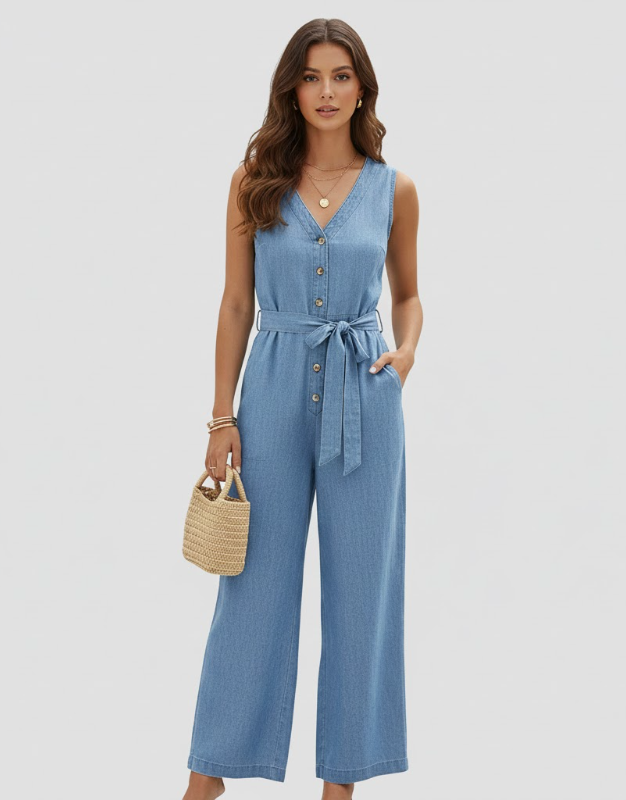 Linen Belted Wide-Leg Jumpsuit