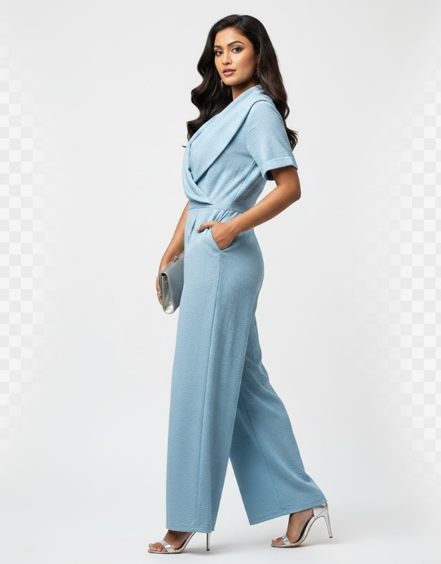 Draped Collar Wide-Leg Jumpsuit